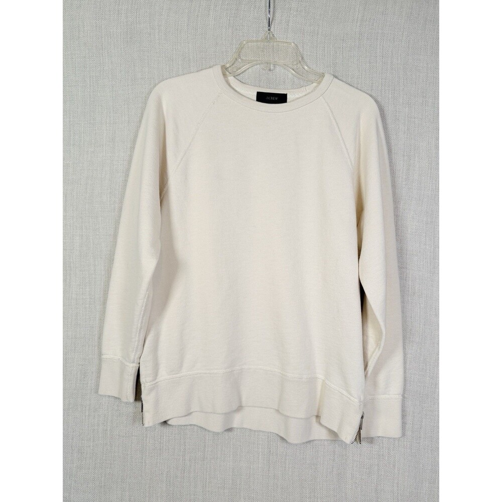 J Crew Size S Ivory Thick Cotton Long Sleeve Side Hemline Zip Sweatshirt Read